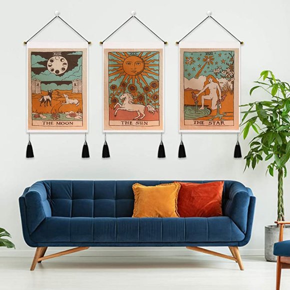 🆕Set of 3 Tarot Tapestries The Sun, The Moon, The Star Wall Hang